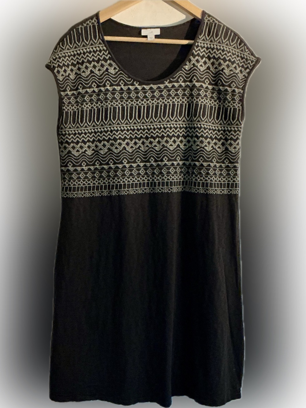 J. Jill Black Dress with Cream Geometric Yoke